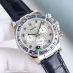 Rolex Daytona Starry Diamond Dial 24 Blue Gems Blue Crocodile Leather Band Watch